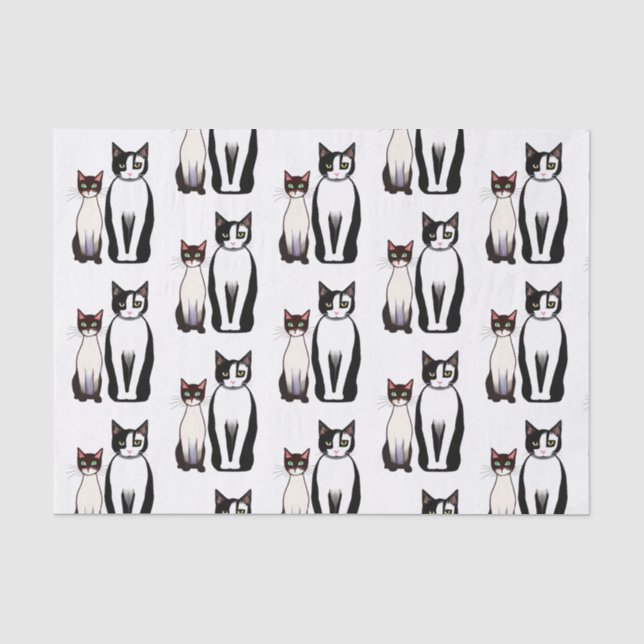 Papier Mousseline Chat et chaton noir et blanc rétro moderne (Recto)