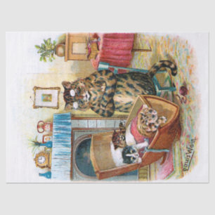 Papier Mousseline Chat et chatons vintages dans le découpage de berc