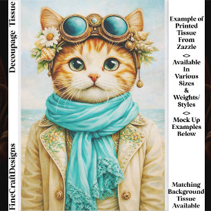 Papier Mousseline Chat Fantaisiste Steampunk de Bord de Mer FE8 Déco