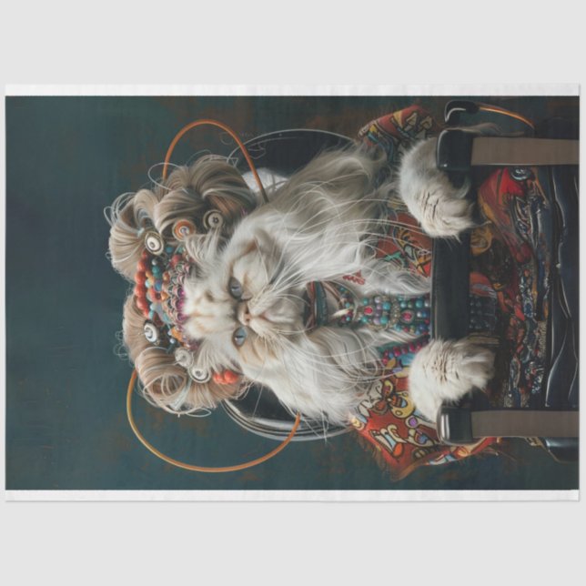 Papier Mousseline Chat hippie fantaisie dans le salon Découpage (Recto)