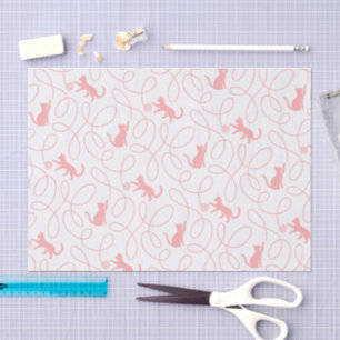 Papier Mousseline Chat joueur et motif de pelote de laine Rose corai