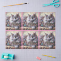 Chat Kitty Nebelung Gris Poils Longs Decoupage