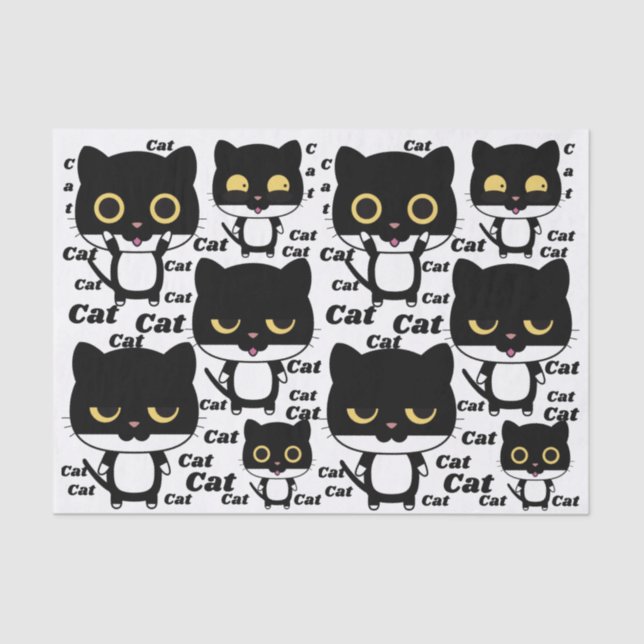 Papier Mousseline Chat noir amusant avec les grands yeux (Recto)