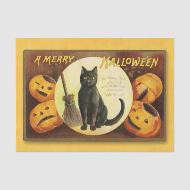 Papier Mousseline Chat noir brillant Joyeux Halloween (Recto)