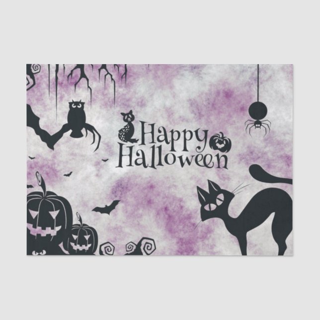Papier Mousseline Chat noir de fête d'Halloween Diable Citrouille Ch (Recto)