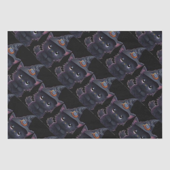 Papier Mousseline Chat noir d'Halloween blanc mignon (Recto)