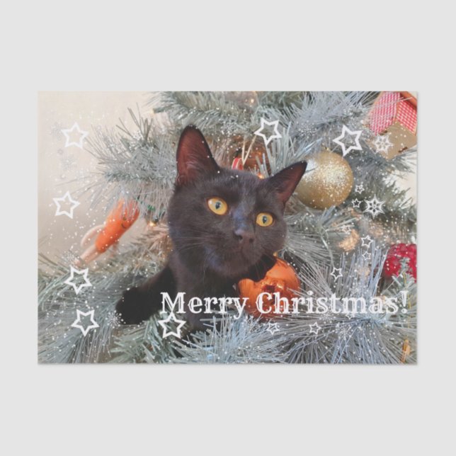 Papier Mousseline Chat noir Joyeux Noël, Découpage (Recto)
