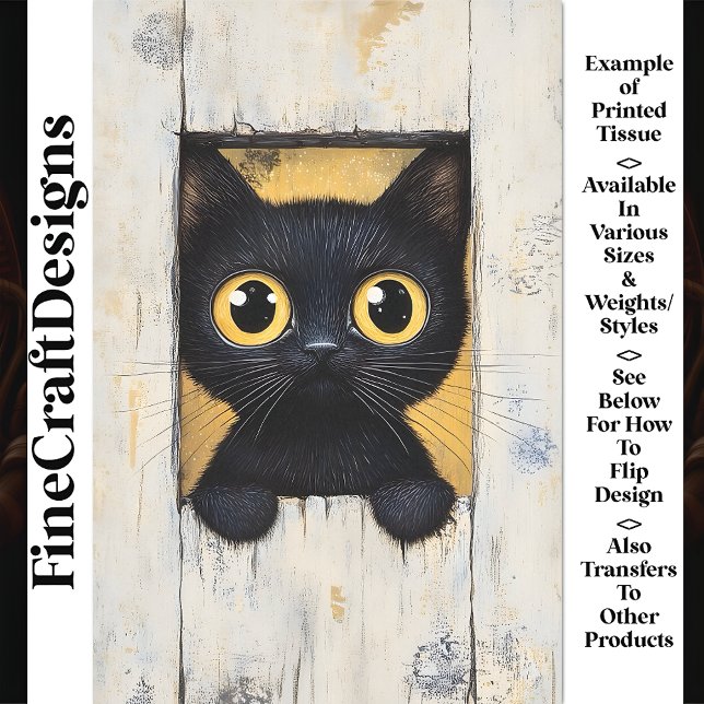 Papier Mousseline Chat noir mignon Kitten Cachet Peeking AQ7 Découpa (Créateur téléchargé)