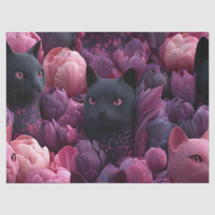 Papier Mousseline Chat noir surréaliste et motif floral de pivoine r