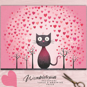 Papier Mousseline Chat noir Whimsical avec Coeur d'Amour Rose Découp