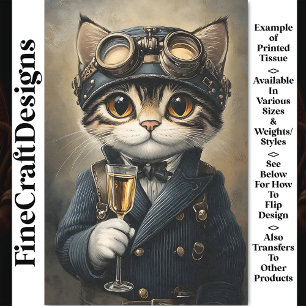 Papier Mousseline Chat Steampunk Avec Champagne AG8Z Découpage