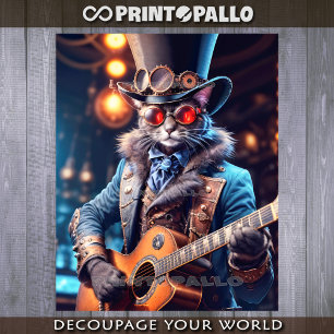 Papier Mousseline Chat steampunk avec chapeau haut-de-forme et lunet
