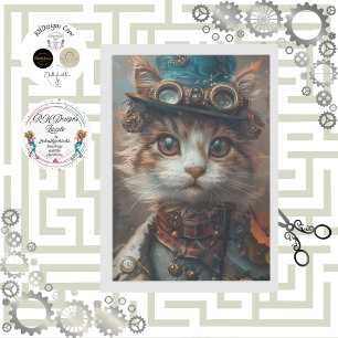 Papier Mousseline Chat Steampunk turquoise avec découpage Casquette