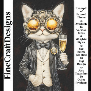 Papier Mousseline Chat Stylisé Steampunk + Champagne AG9 Découpage