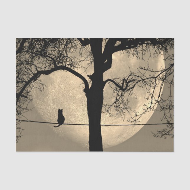 Papier Mousseline Chat sur une Pleine lune de fil (Recto)