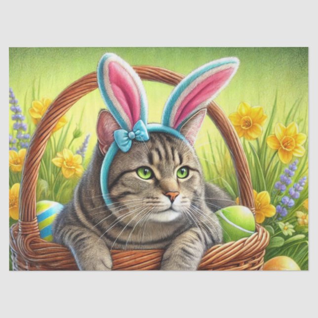 Papier Mousseline Chat Tabby Pâques (Recto)