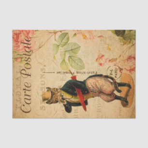 Papier Mousseline Chat vintage Cute habillé avec Casquette et parapl