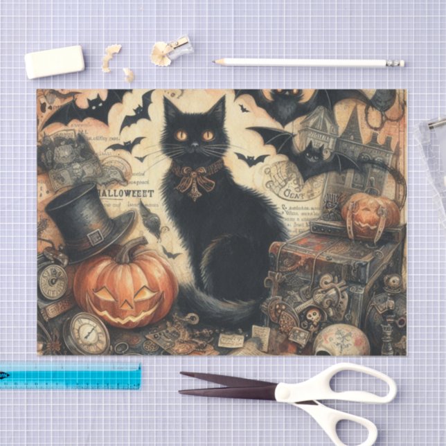 Papier Mousseline Chat vintage gothique d'Halloween noir (Artisanat)