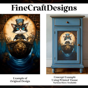 Papier Mousseline Chat Whimsical Cute Steampunk En Bateau G7 Découpa