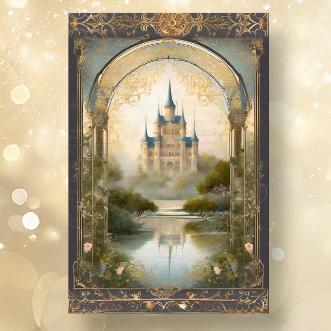 Papier Mousseline Château Art Nouveau Rococo Marine n Gold Ephemera  (Créateur téléchargé)