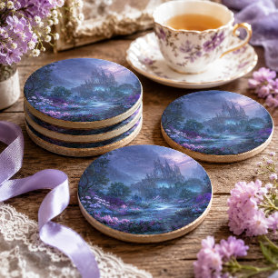 Papier Mousseline Château gothique à flèche florale violet foncé en