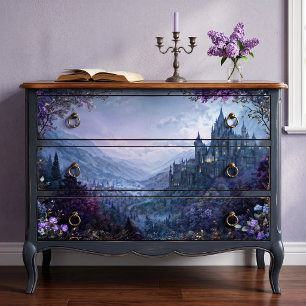 Papier Mousseline Château gothique moody à bordure de lavande