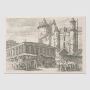 Papier Mousseline Château vintage français Etching Paris Découpage