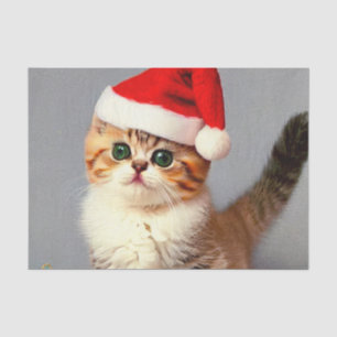 Papier Mousseline Chaton de Noël Vintage à Santa Hat