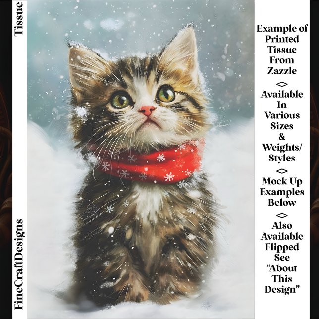 Papier Mousseline Chaton neigeux, Écharpe rouge de Noël EG2R Découpa (Créateur téléchargé)