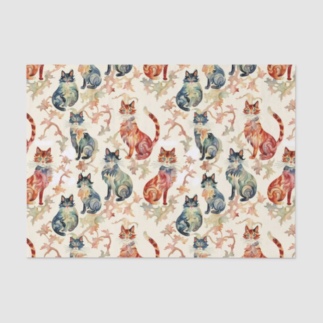 Papier Mousseline Chats dans un Motif d'aquarelle chinois (Recto)