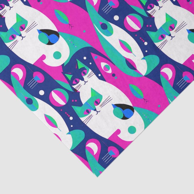 Papier Mousseline Chats modernes du milieu du siècle sur un Arrière  (Détail)