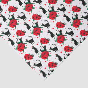 Papier Mousseline Chats noirs mignons effrayants motif roses rouges