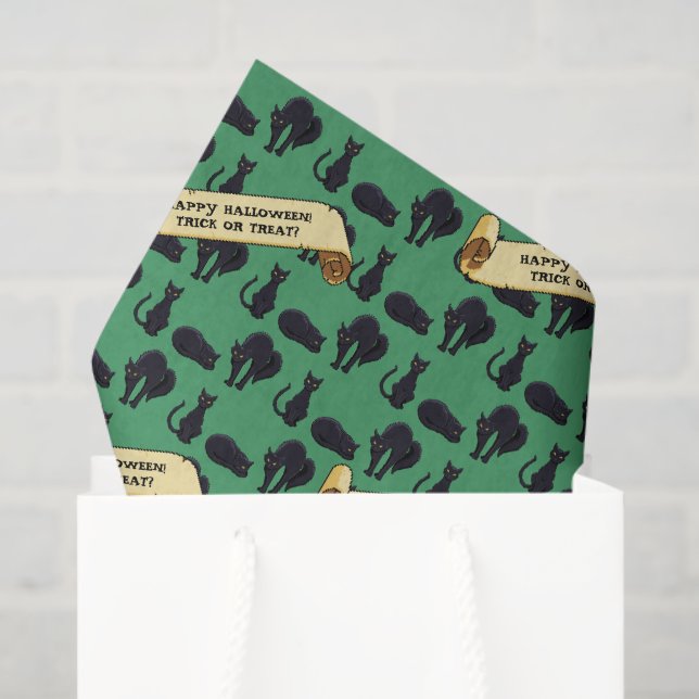 Papier Mousseline Chats noirs mignons Joyeux Halloween ! Trick Ou Tr (Sac cadeau)