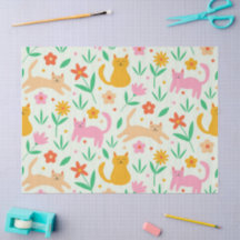 Chats rétro heureux avec des fleurs orange rouge e