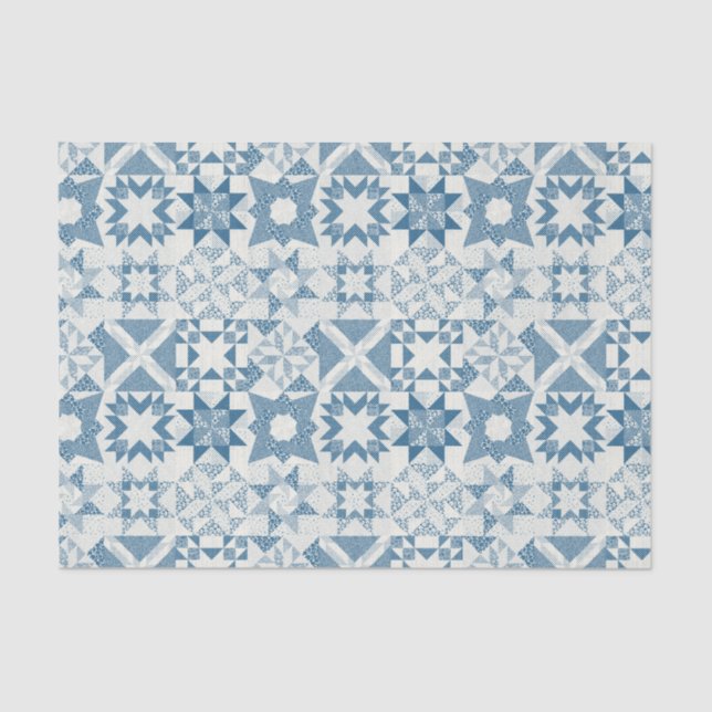 Papier Mousseline Cheater Traditionnel Patchwork Stars Quilt Blue (Recto)