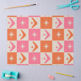 Papier Mousseline Checkered Mid Century Boomerangs pink and orange 