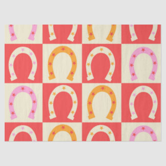 Papier Mousseline Checkered Retro Horseshoe in Orange red and Pink 