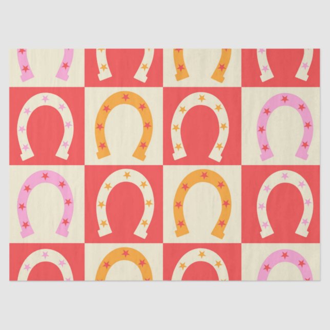 Papier Mousseline Checkered Retro Horseshoe in Orange red and Pink  (Recto)
