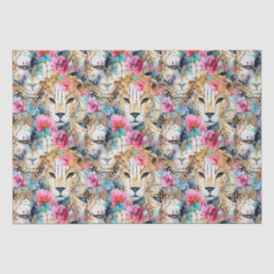 Papier Mousseline Cheetah Floral Boho Motif d'aquarelle