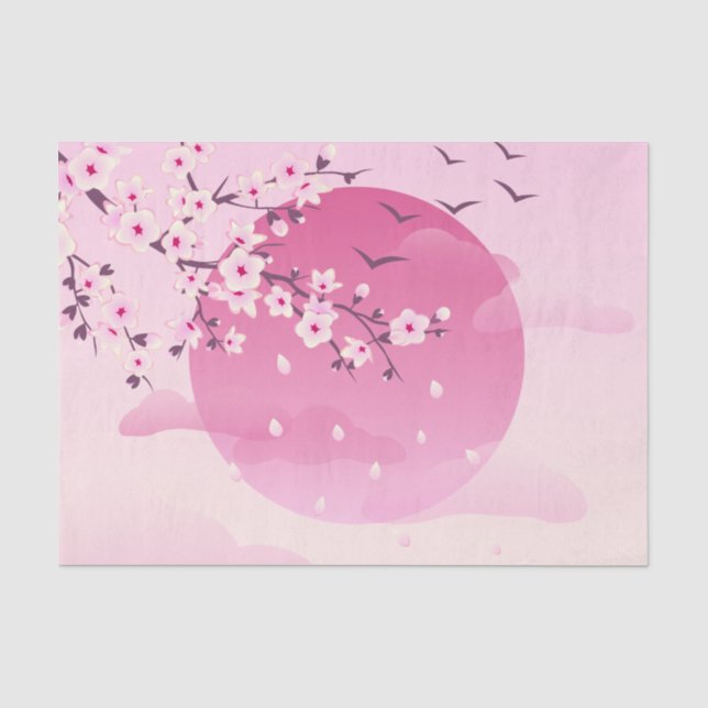 Papier Mousseline Cherry Blossom Paysage japonais rose (Recto)