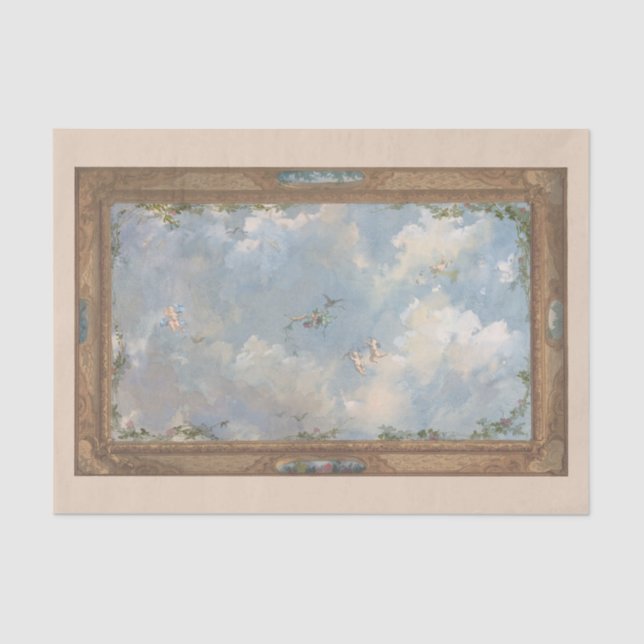 Papier Mousseline Cherub Angel Ciel Nuages Or Cadre Art Découpage (Recto)