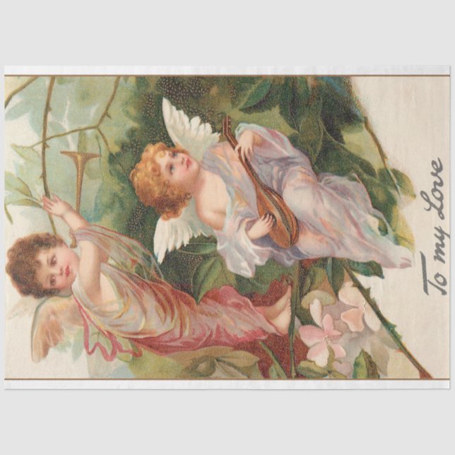 Papier Mousseline Cherubs à ailes vintages avec instruments (Recto)