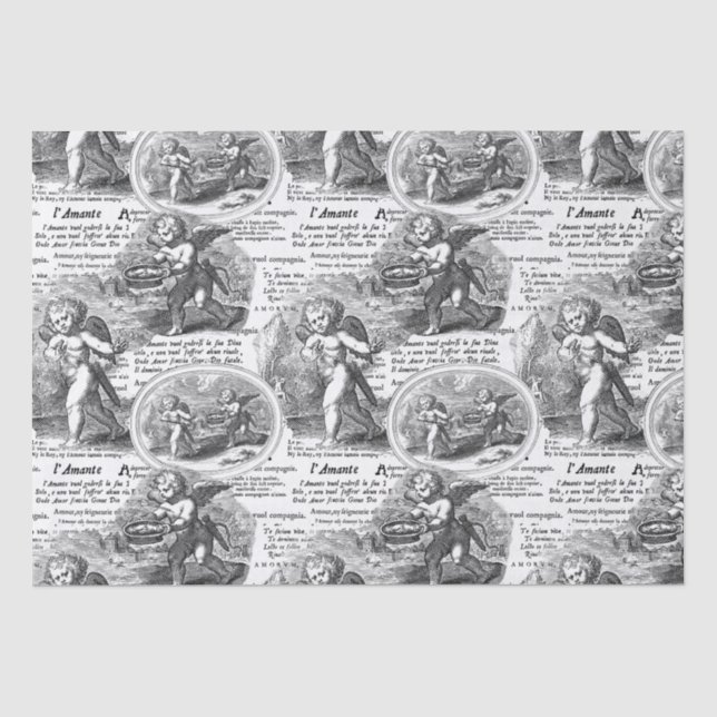 Papier Mousseline Cherubs in Love Romantic French Toile de Jouy (Recto)