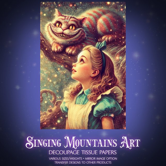 Papier Mousseline Cheshire Cat Alice Classic Illustration Decoupage (Créateur téléchargé)