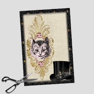 Papier Mousseline Cheshire Chat vintage Wonderland Chat rose et chap