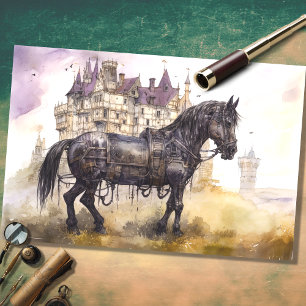 Papier Mousseline Cheval avec Castle Steampunk 1 Decoupage Papier