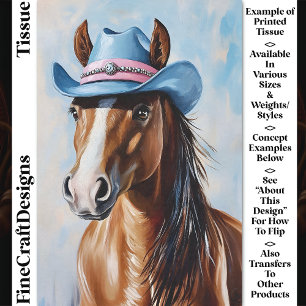 Papier Mousseline Cheval châtain, Chapeau de cowboy bleu rose CS8 Dé