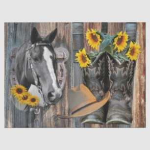 Papier Mousseline Cheval Cowboy Boots Casquette Horseshoe