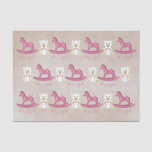 Papier Mousseline Cheval de basculage rose C'est UNE FILLE !