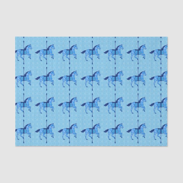 Papier Mousseline Cheval de carrousel - Cobalt et Sky Blue (Recto)